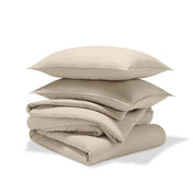 A comforter set folded and stacked