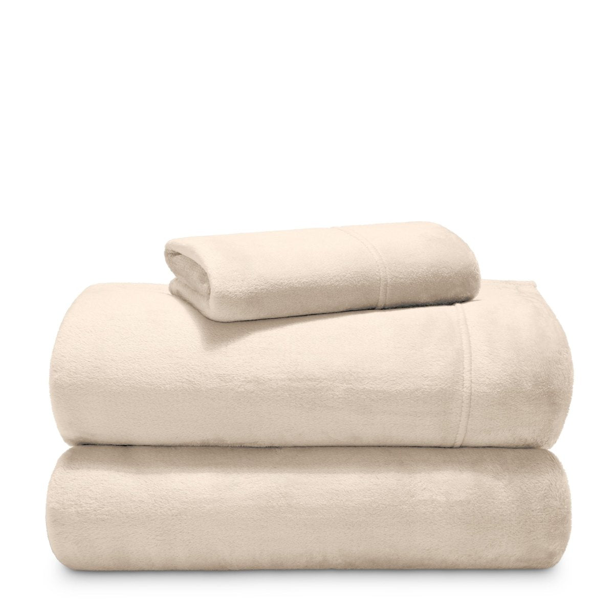 Stack of microplush sheets on a white background