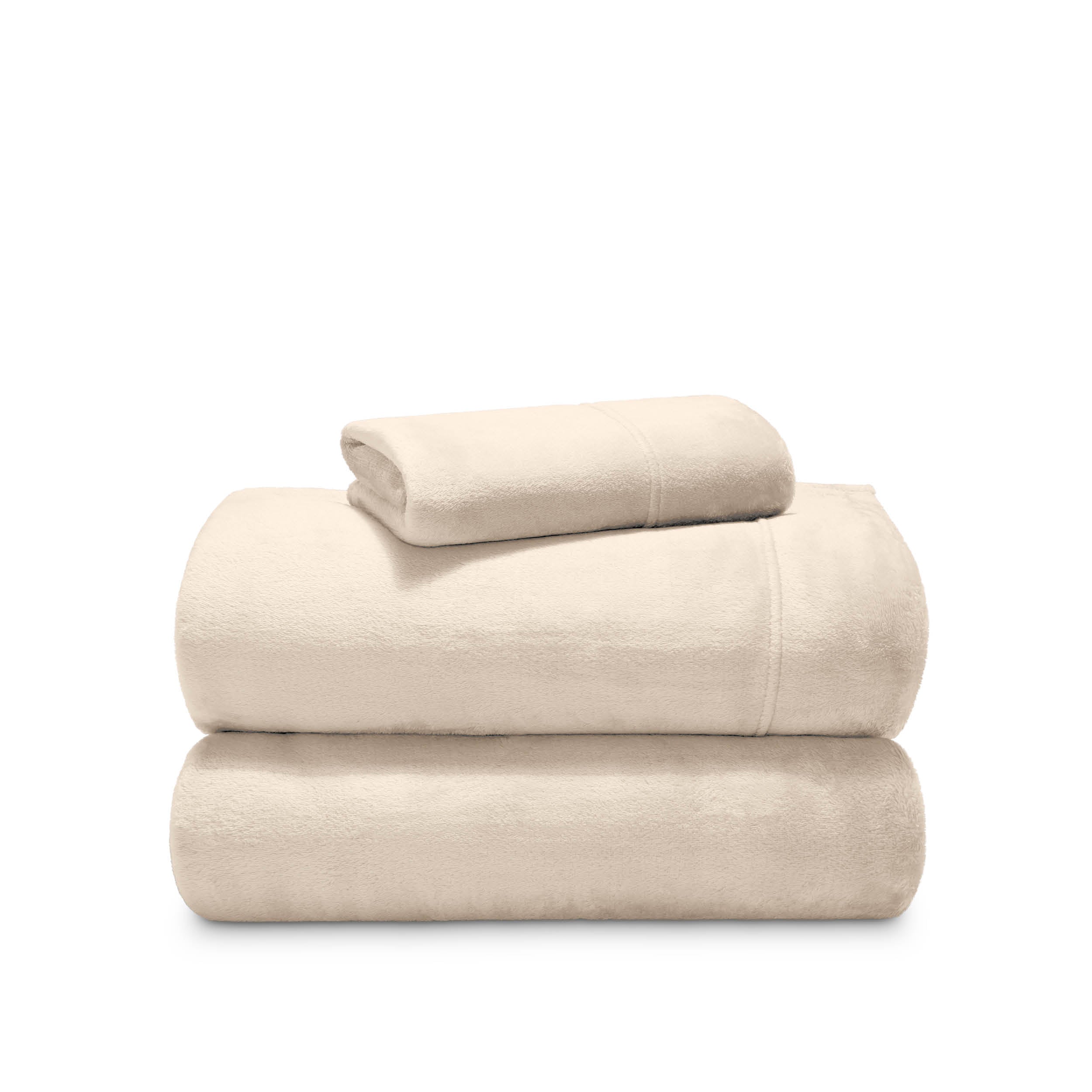 Stack of microplush sheets on a white background