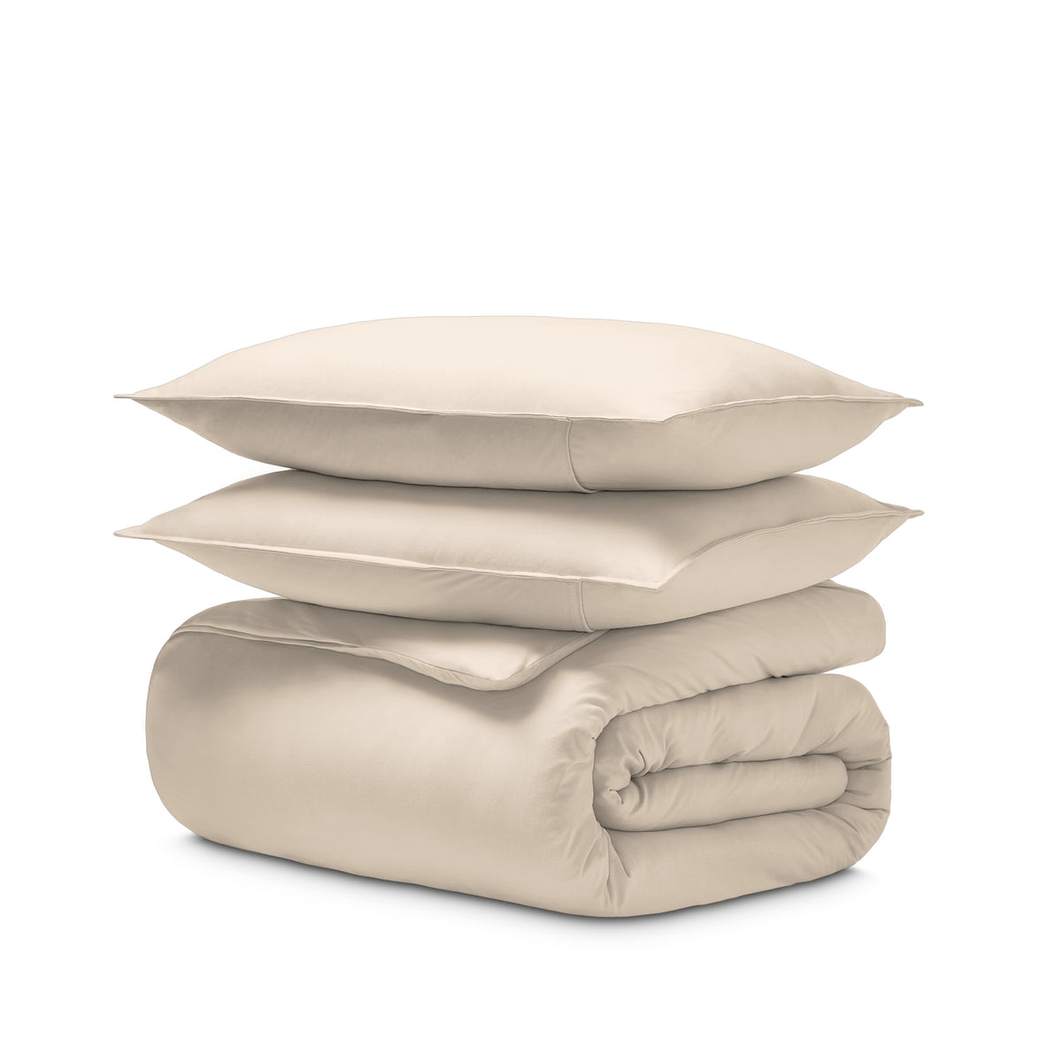 Jersey duvet and pillow shams on a white background