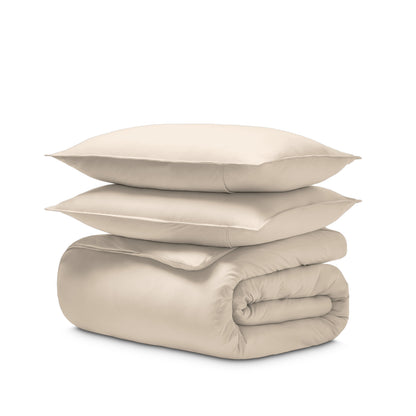 Jersey duvet and pillow shams on a white background