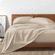 A bed made with organic jersey sheets