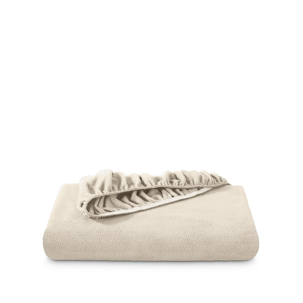 Polar fleece fitted sheet folded on a white background