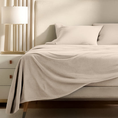 Polar fleece sheets on a bed