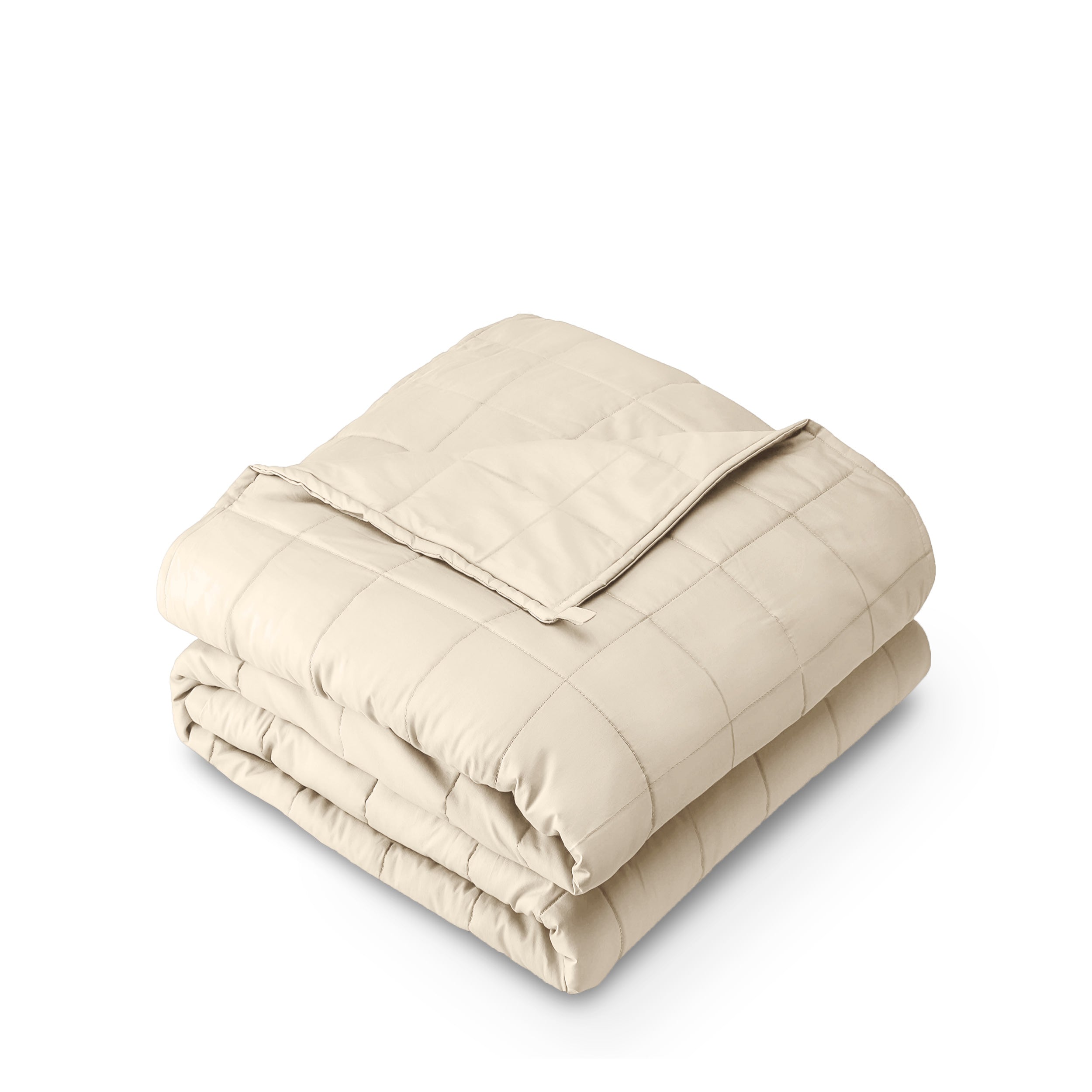 A folded cotton weighted blanket with a white background