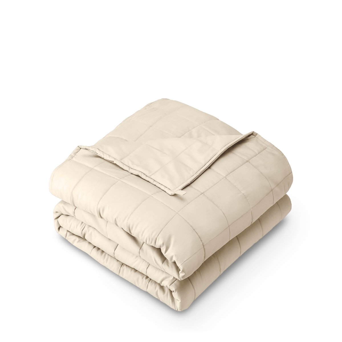 Weighted blanket folded on a white background