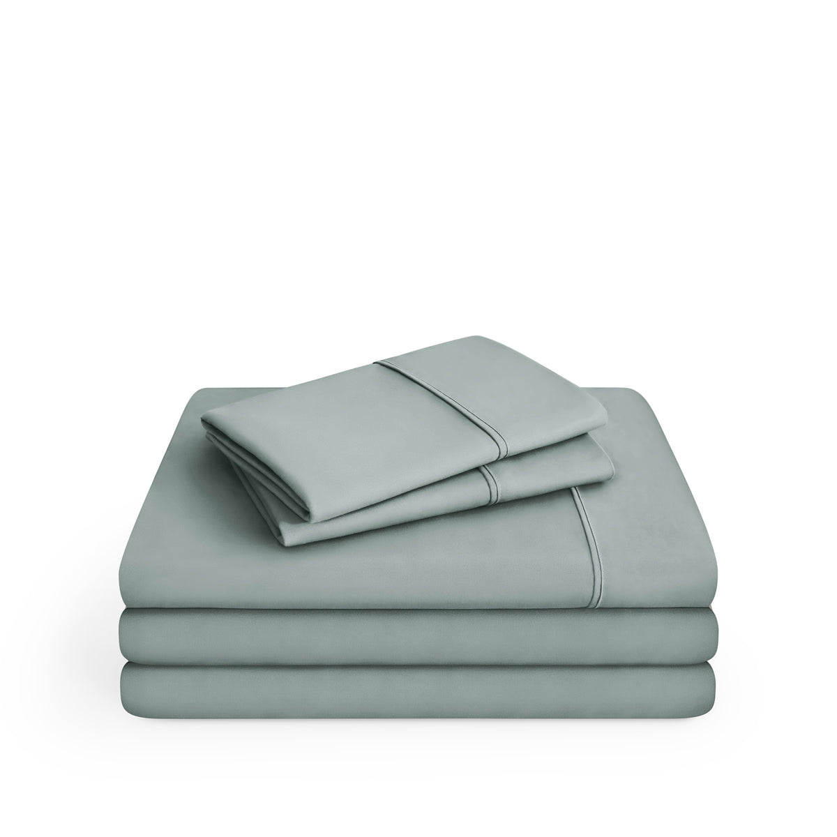 Microfiber sheet set folded and stacked