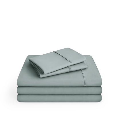 Microfiber sheet set folded and stacked