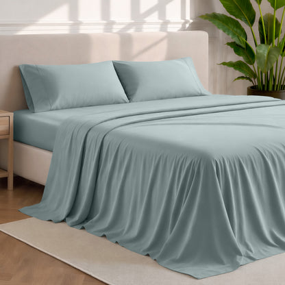 Microfiber sheets and pillowcases in a bedroom stetting