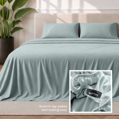 Sewn-in tag makes bed-making easy
