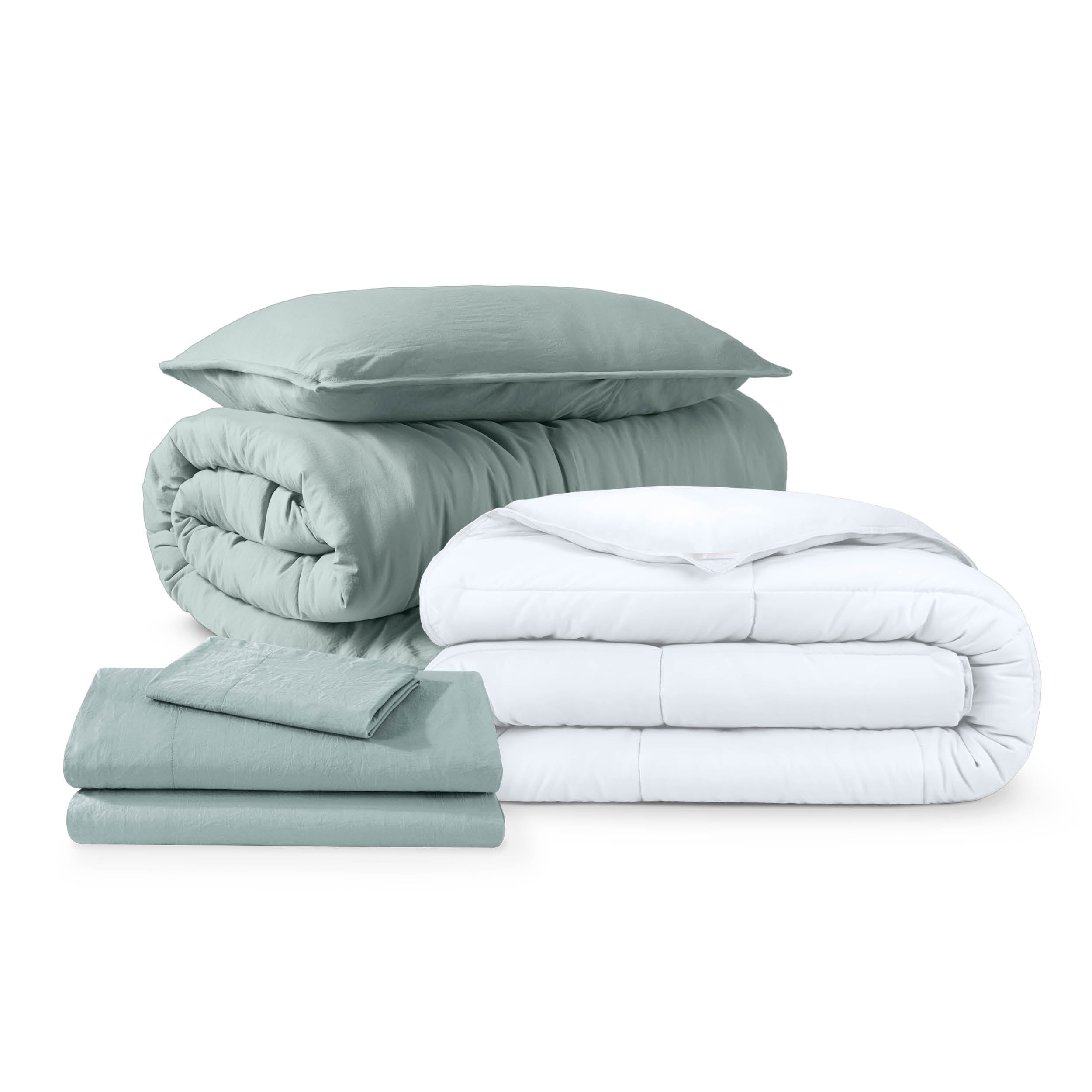 Washed bedding bundle folded and stacked