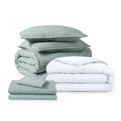 Washed bedding bundle folded and stacked