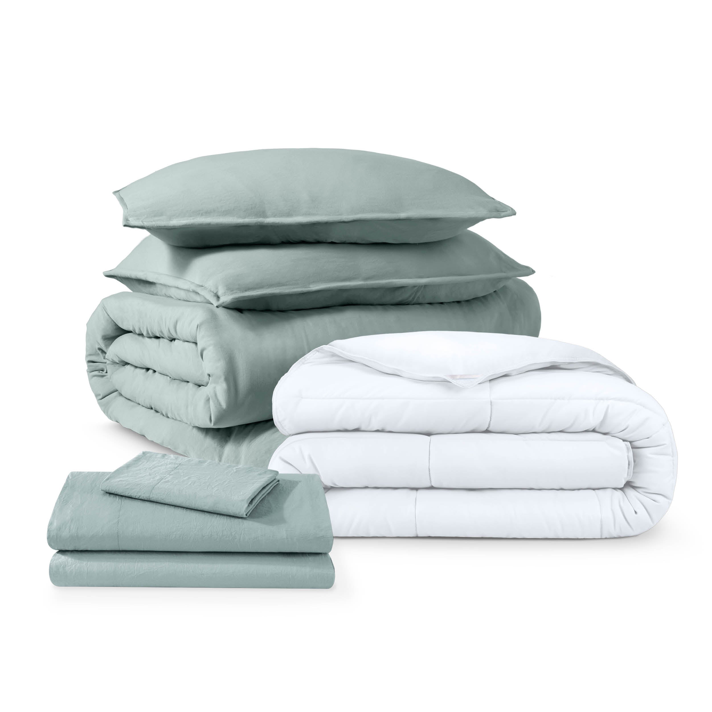 Washed bedding bundle folded and stacked