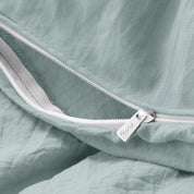 Close up of a duvet cover zipper closure