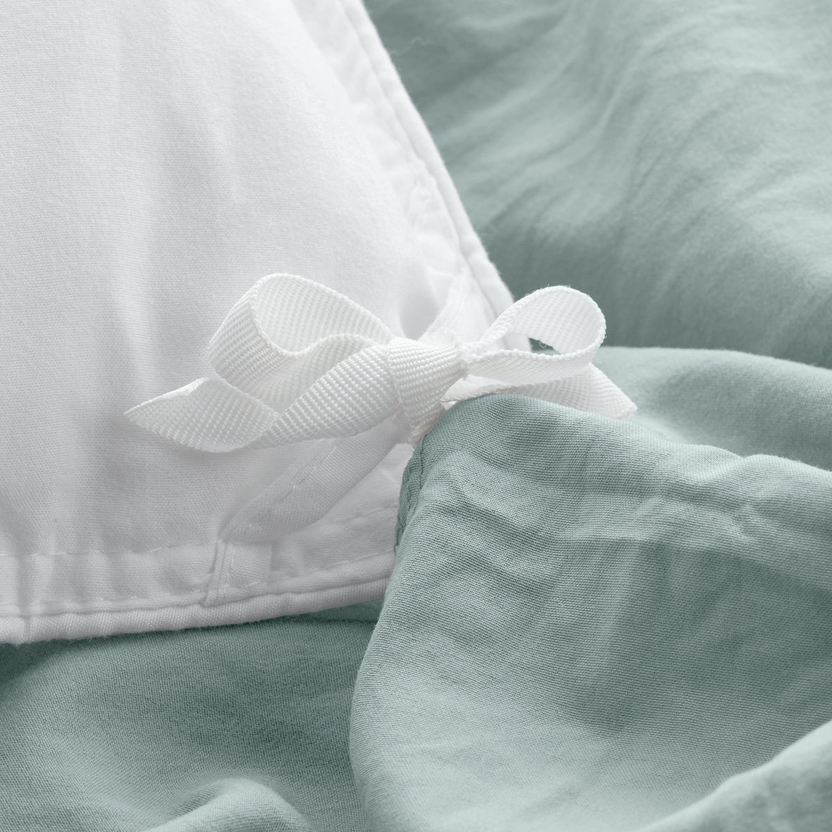 Close-up of a corner tie for a duvet cover