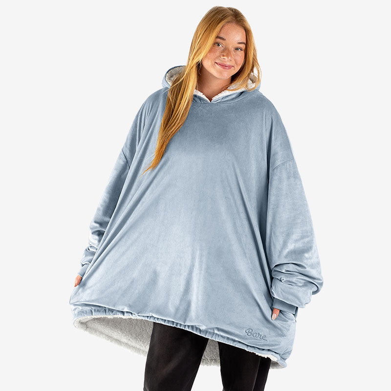 Women in Sherpa Wearable Blanket Dusty Blu Collection Image