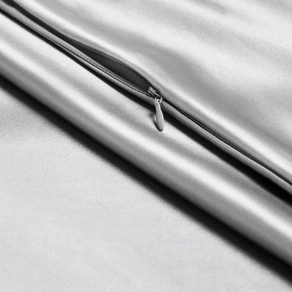 Close-up of poly satin pillowcase with a zipper