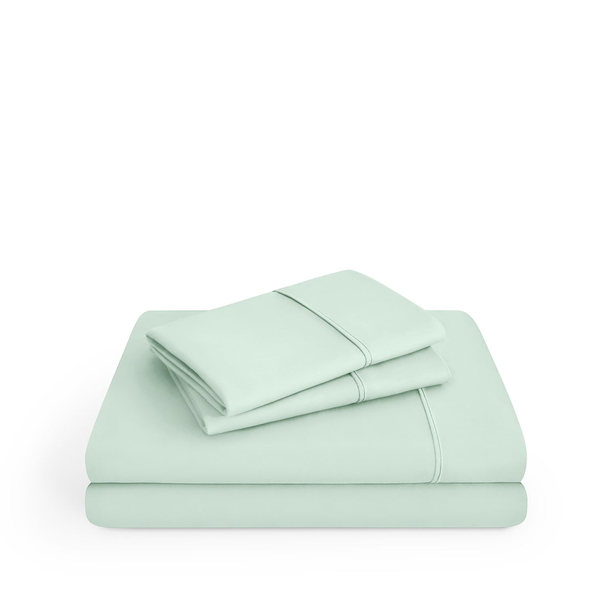 Microfiber sheet set folded and stacked
