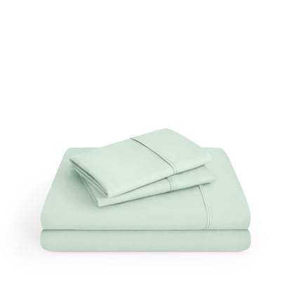 Microfiber sheet set folded and stacked