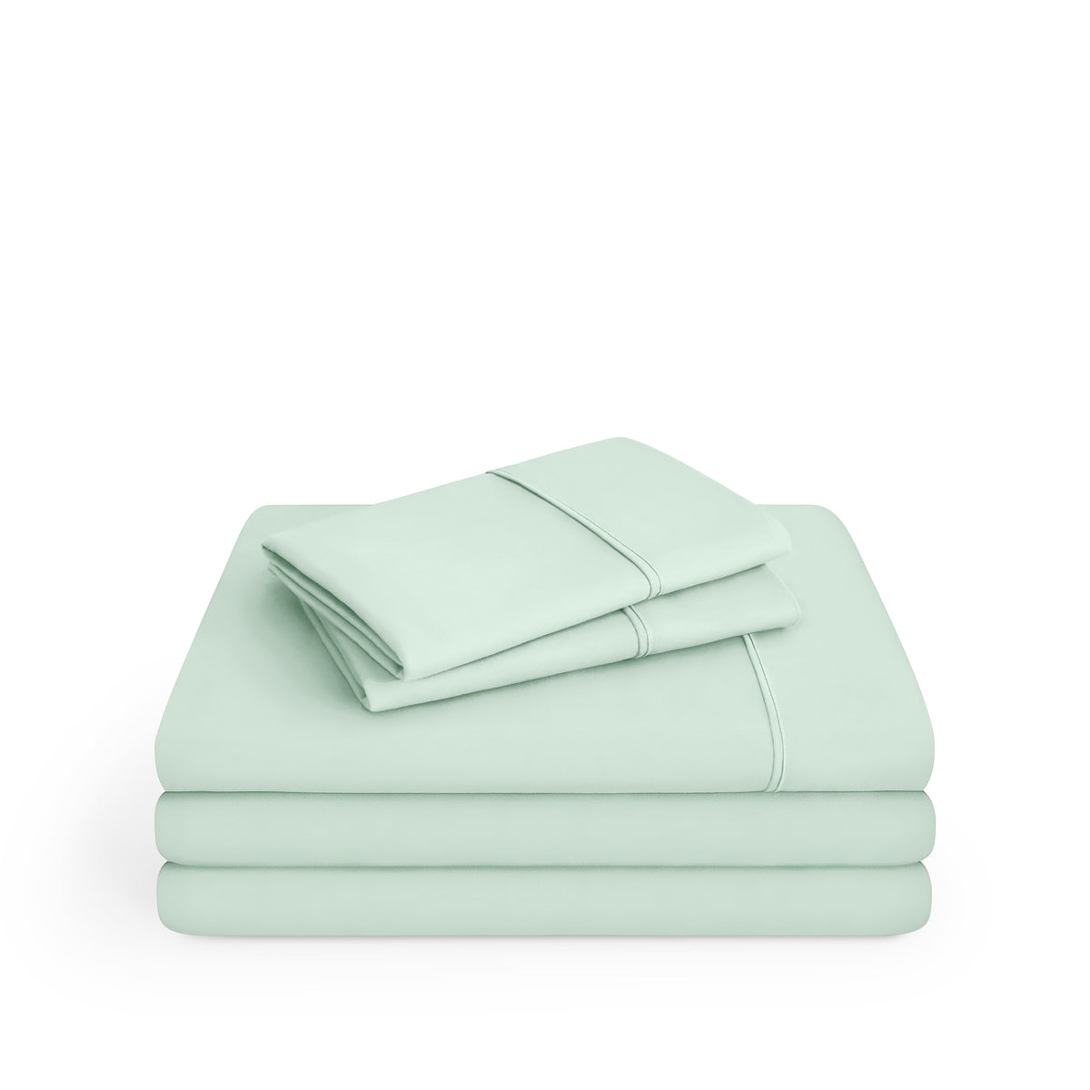 Microfiber sheet set folded and stacked