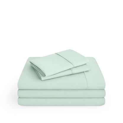 Microfiber sheet set folded and stacked