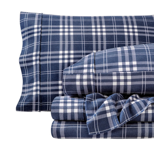 Flannel print sheets folded and stacked