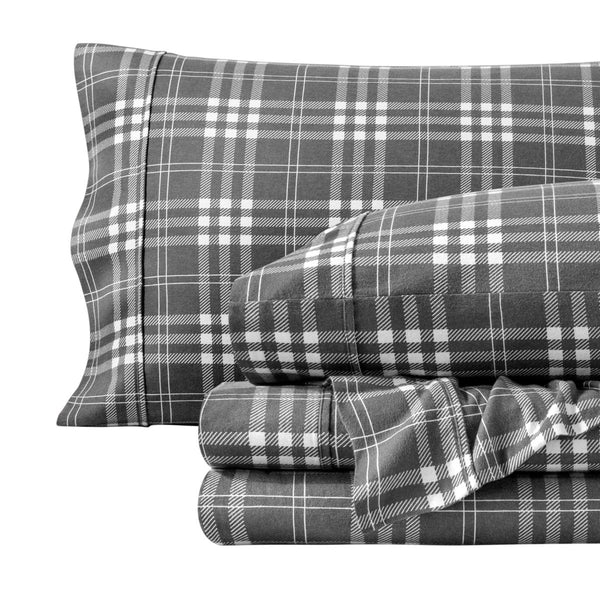 Flannel print sheets folded and stacked