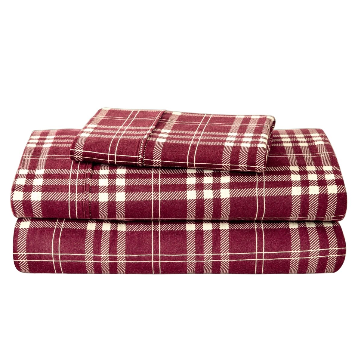 A neatly arranged set of flannel sheets