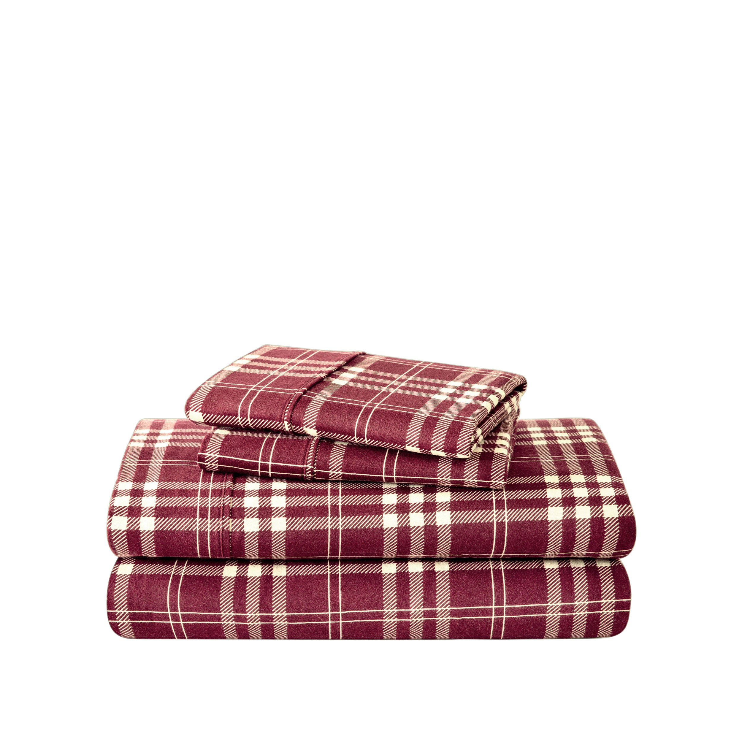 Flannel sheet set folded and stacked