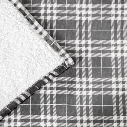 Close-up of both sides of a printed sherpa blanket