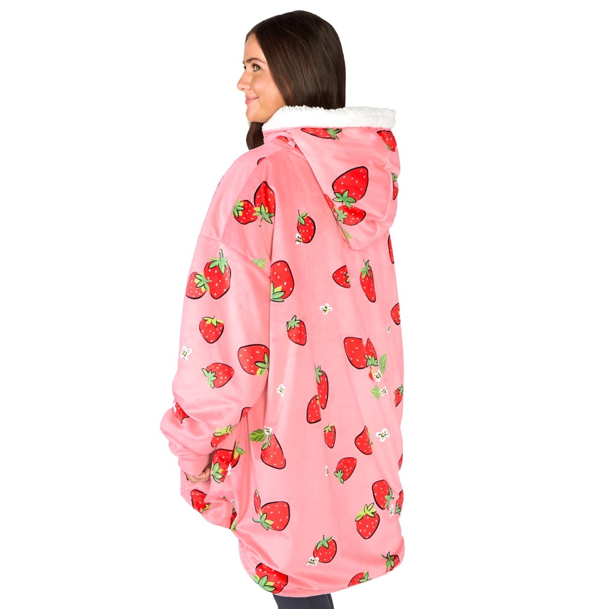 Person wearing a hooded blanket on a white background