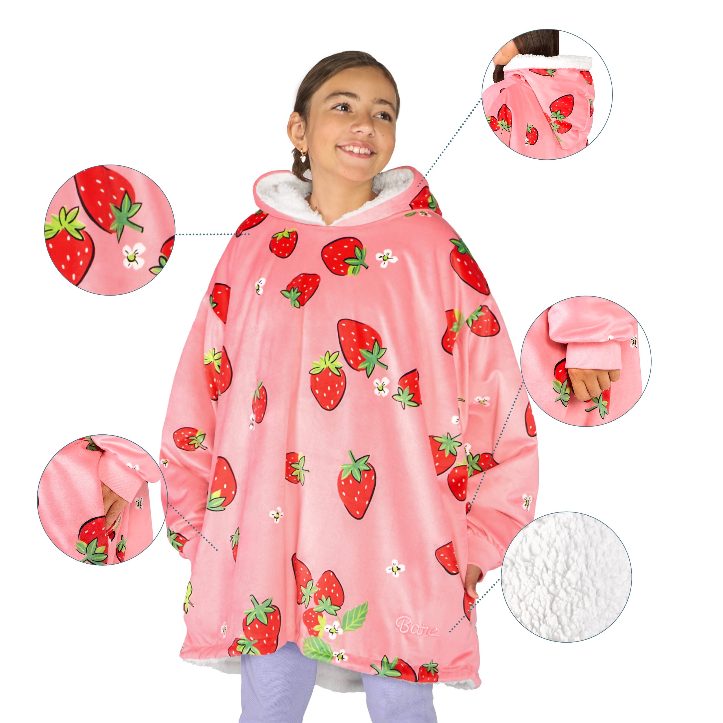 Person wearing a Bare Homey with close-up inserts on a white background