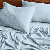 Close up of sheets and pillowcases on a bed