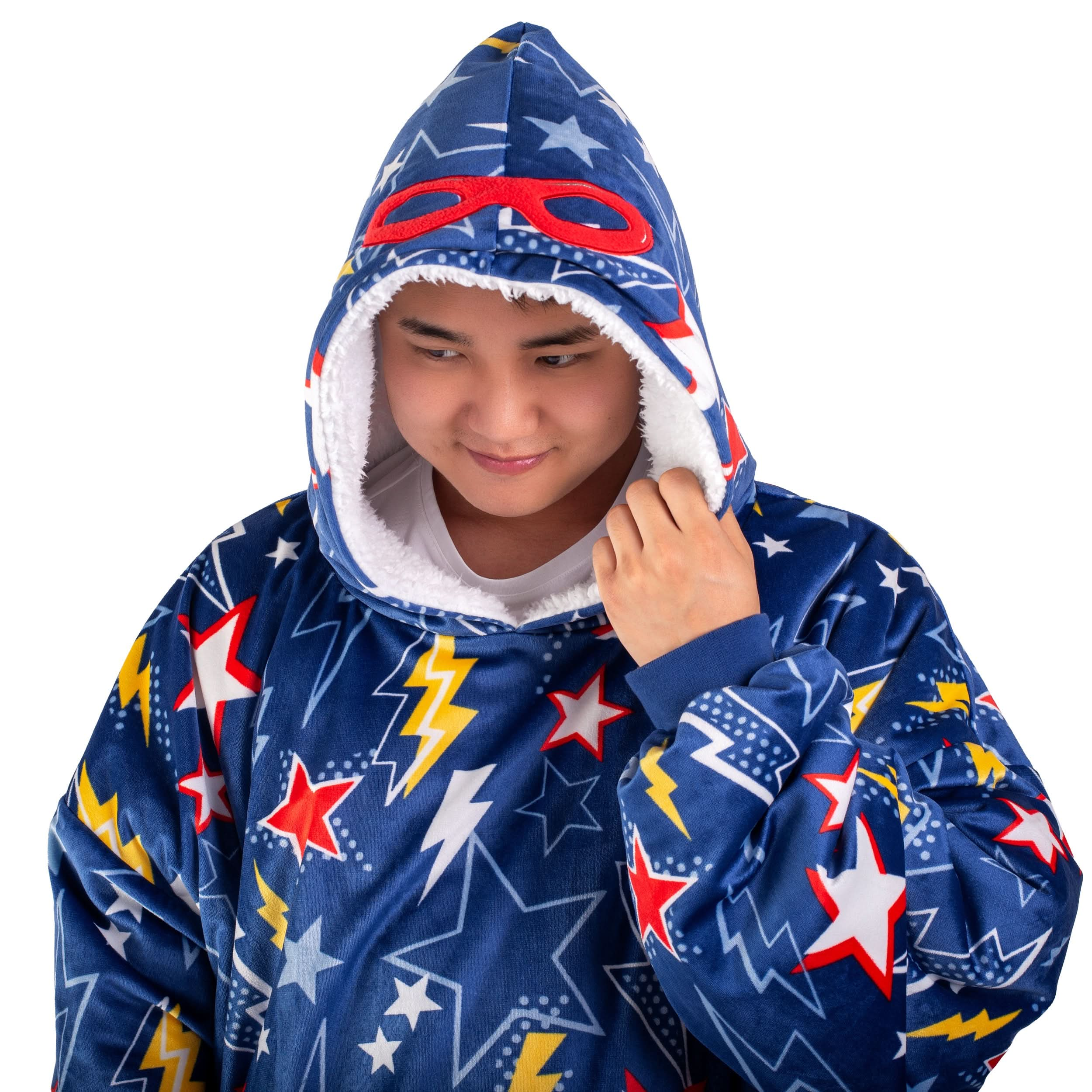 Close up of the hood of a wearable blanket