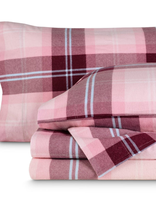 Flannel print sheets folded and stacked