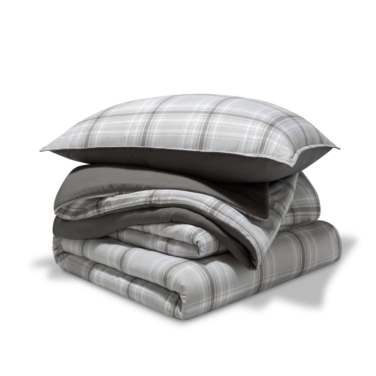 A comforter set folded and stacked