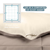 Comforter with text that says use as a comforter or duvet insert.  Shows 8 loops to secure your duvet insert.
