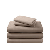 Cotton flannel sheet set folded and stacked on a white background