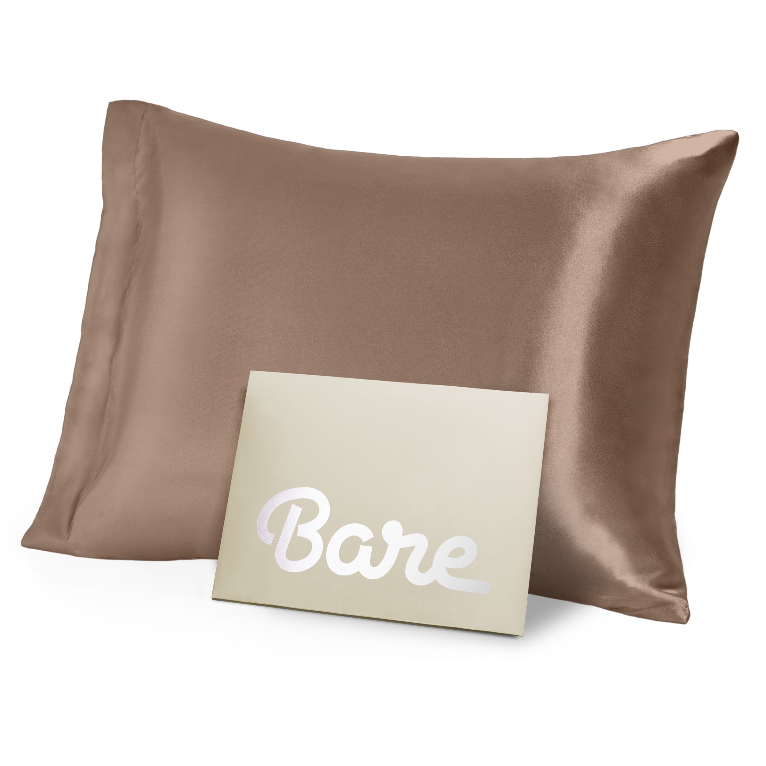 A brown mulberry silk pillowcase on a pillow