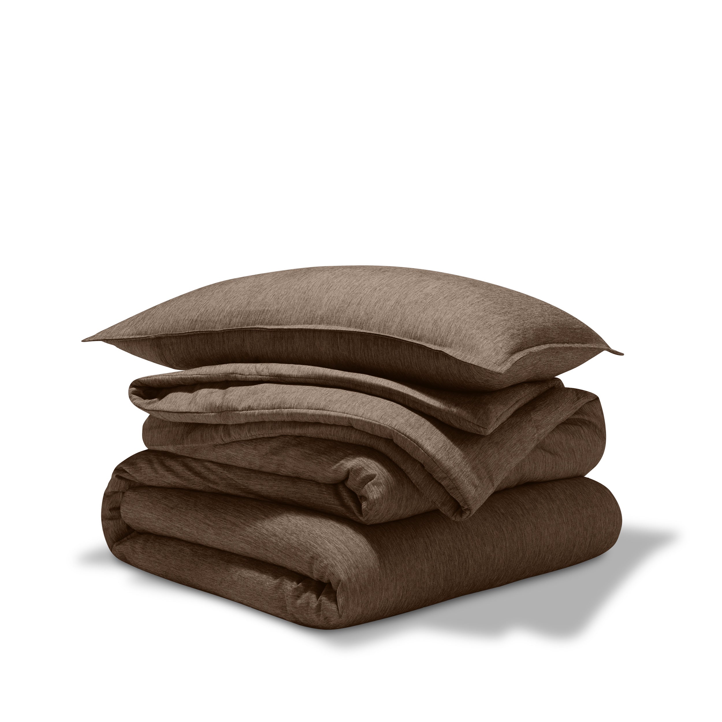 Comforter set stacked on a white background