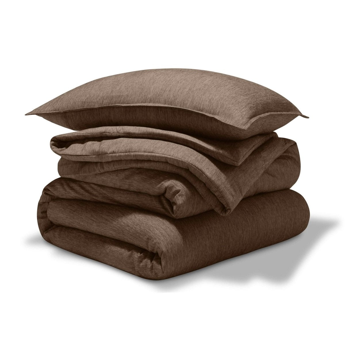 A comforter set folded and stacked