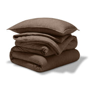 A comforter set folded and stacked
