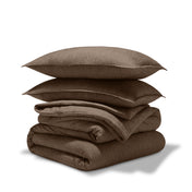 Comforter set stacked on a white background