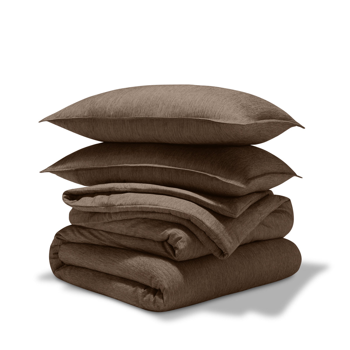 Comforter set stacked on a white background