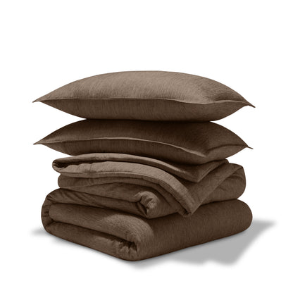 Comforter set stacked on a white background