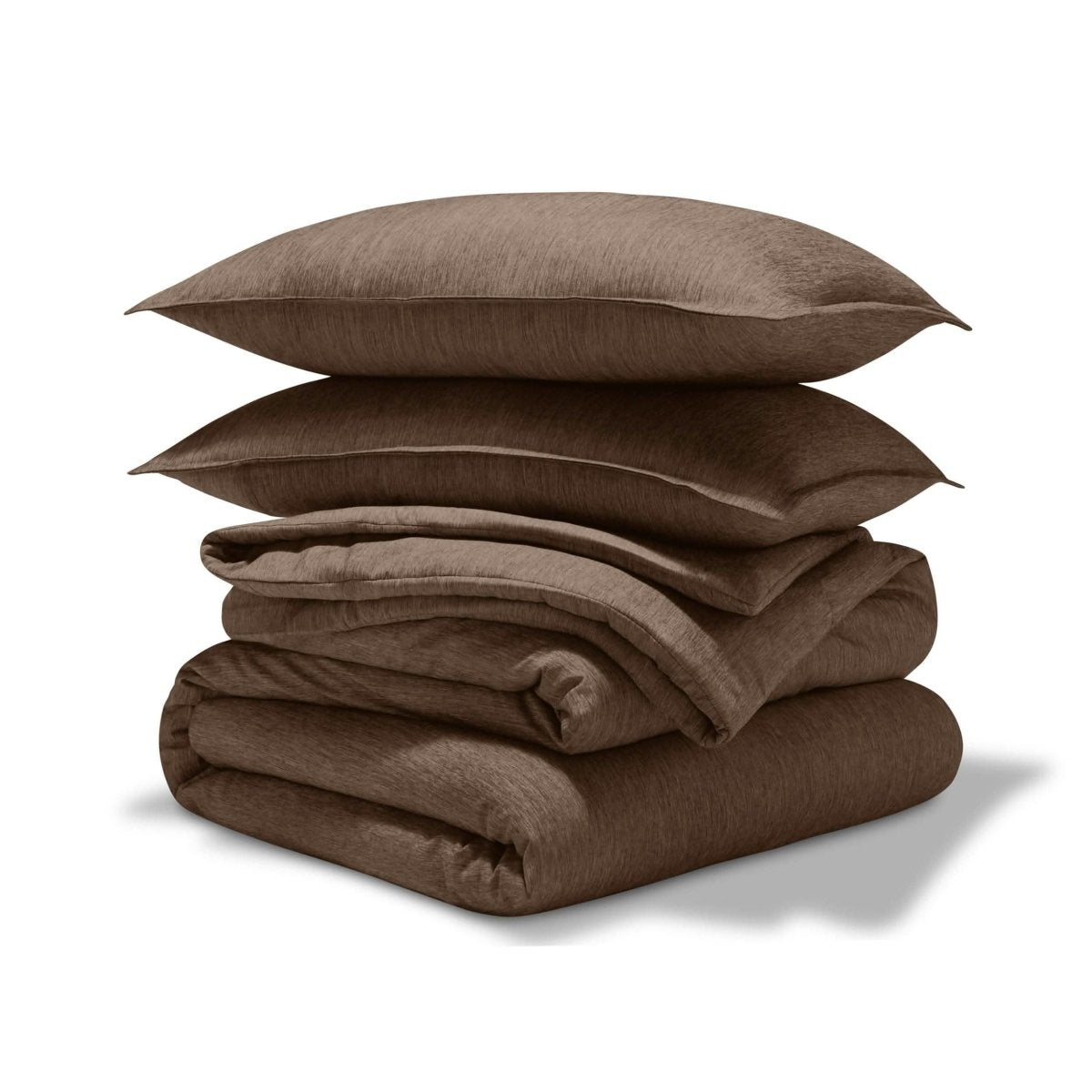 A comforter set folded and stacked