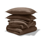 A comforter set folded and stacked