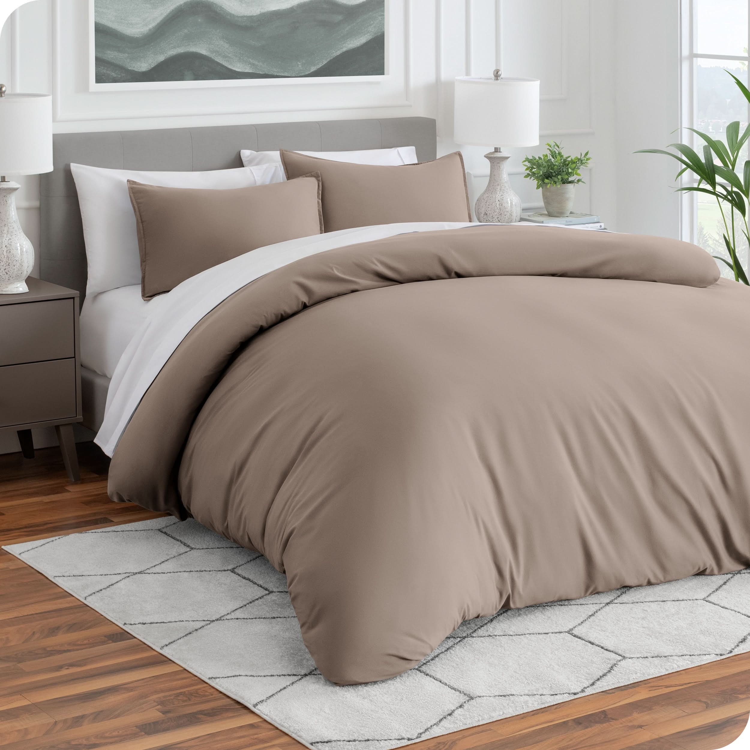 Microfiber duvet cover and matching shams on a mattress