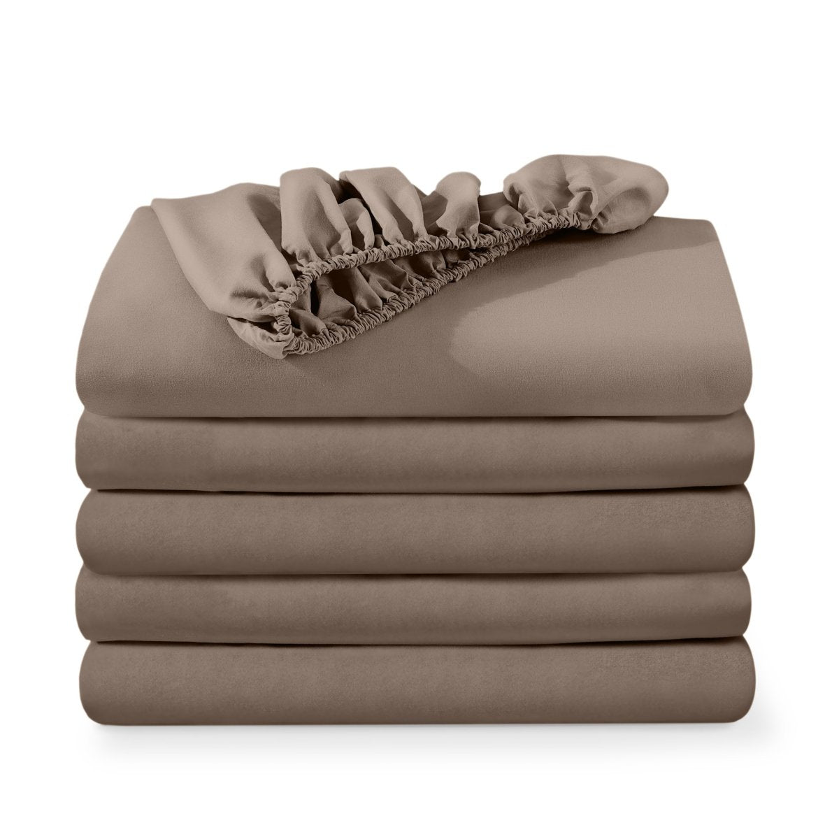 5 ultra soft fitted sheets folded and stacked