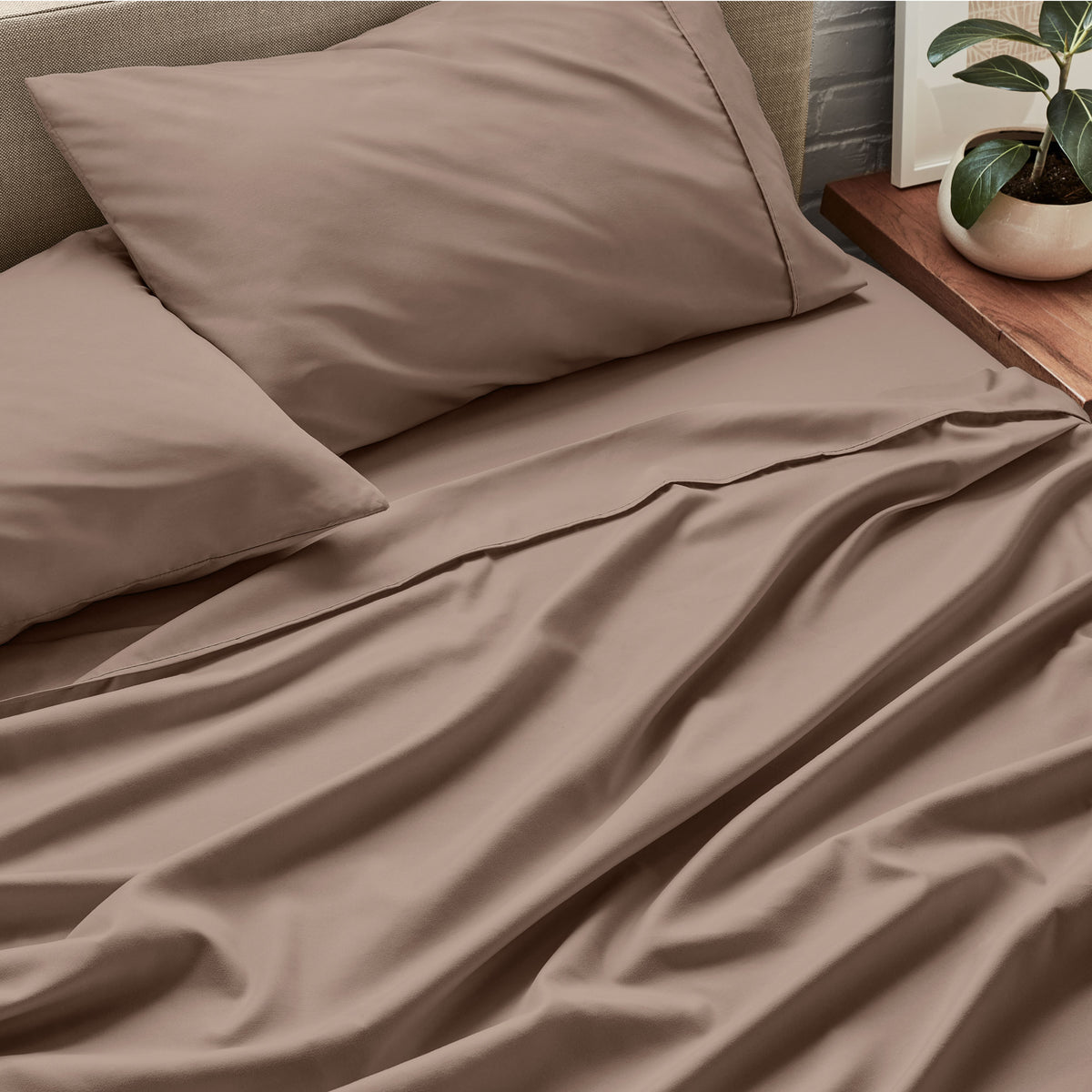 Close-up of sheets and pillowcases on a bed